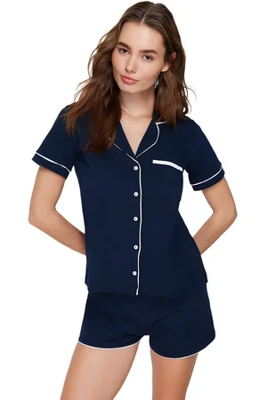 Trendyol Lila 100% Katoenen Biesdetail Gebreide Pyjamaset Met Shorts Thmss20Pt0406