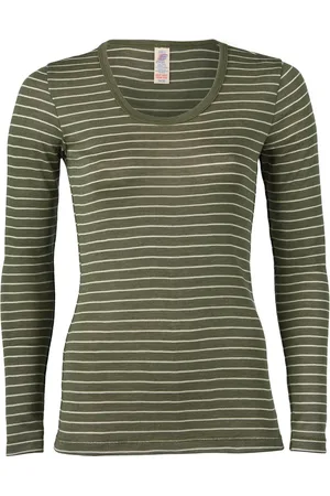 Engel Natur Dames Shirt Lange Mouw Zijde - Merino Wol GOTS Gestreept 42/44L