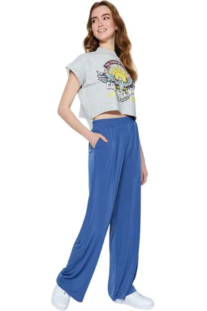 Trendyol Bruine Wijde Pijpen/Relaxed Snit Hoge Taille Stretchbroek Twoss23Pl00129