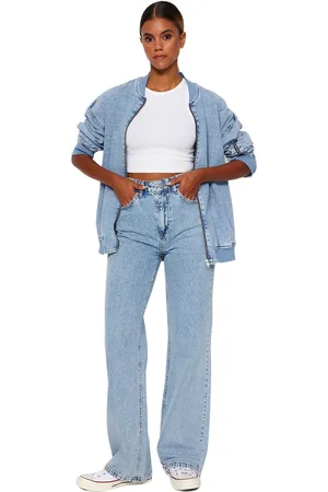Trendyol Lichtblauwe Jeans Met Hoge Taille En Wijde Pijpen Twoaw24Je00073