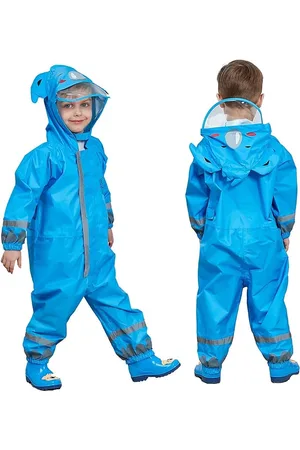 Merkloos Regenjas Kinderen Regenjassen met Capuchon Meisje Jongen Regenkleding Lichtgewicht Overall Waterdicht Regenpak Draagbaar Ademend PVC Transparante Hoed Rand Rits Gesp 7-10 jaar, .