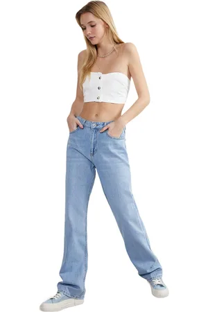 Trendyol Blauwe Jeans Met Lage Taille En Wijde Pijpen Twoss24Je00071