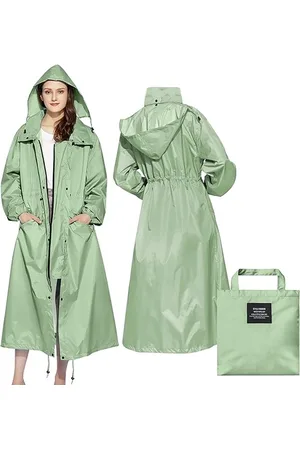 Merkloos Stijlvolle lange regenjas, uniseks, regenponcho met waterdichte klepzak, capuchon, trekkoord, regenkleding, regencape, regenjas, voor volwassen dames en heren, maat M-L.