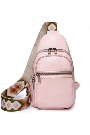 Merkloos Dames sling bag borsttas, crossbody bag voor vrouwen, PU lederen schoudertas, waterdicht, kleine schoudertas met ritssluiting en brede riem voor sport, winkelen, vakantie