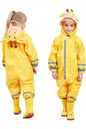 Merkloos Regenjas Kinderen Regenjassen met Capuchon Meisje Jongen Regenkleding Lichtgewicht Overall Waterdicht Regenpak Draagbaar Ademend PVC Transparante Hoed Rand Rits Gesp 7-10 jaar, .