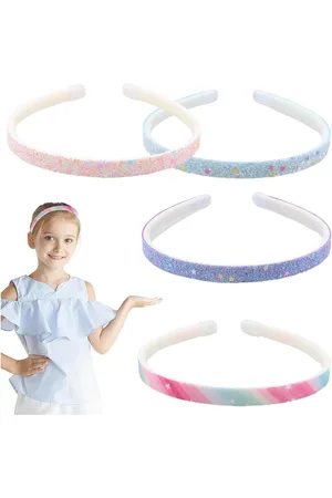 Merkloos 4-delige glinsterende antislip hoofdbanden set voor meisjes met tanden - regenboog-bling design