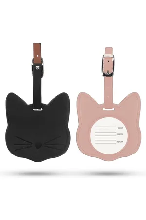 Merkloos Lederen kofferhanger met kattenmotief voor vliegtuigreizen - Roze en zwart - Gemakkelijk te identificeren - Ideaal voor het herkennen van uw koffer op de luchthaven - Set van 2