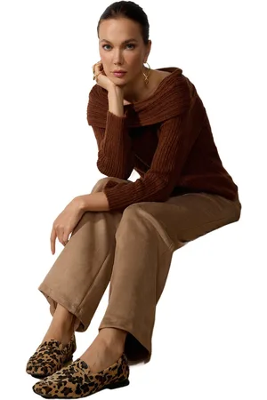 Trendyol Dames Loafer Schoenen Met Luipaardmotief In Plat Bruin Takaw25La00005