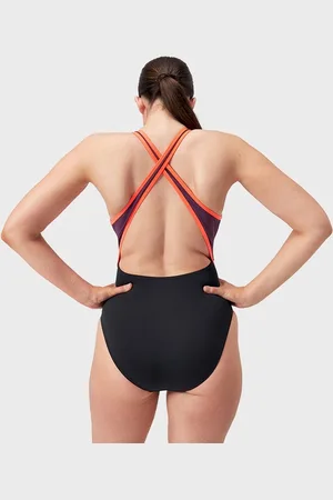 Speedo Badpak Hoge Nek Splice Cross Back Zwart/Rood/Blauw