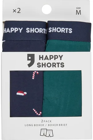 HAPPY SHORTS Kerst Boxershorts Heren Met Lange Pijpen Boxer Briefs 2-Pack /Blauw - Maat M