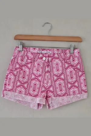 Merkloos Short meisjes - fantasie print - katoen - met zakken - roze/rood/wit - maat 158