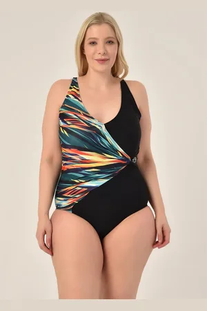 Merkloos Badpak dames- Bikini Badmode- Zwempak dames met gemengd patroon- Dubbele rij gedetailleerd fashion badpakken 204- - Maat 52