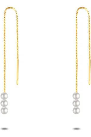 Twice As Nice Oorbellen in 18kt verguld zilver, 3 parels, ketting
