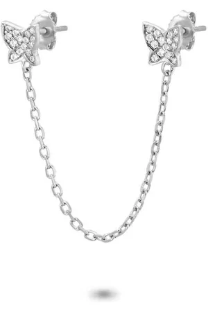 Twice As Nice Oorbellen in zilver, 2 vlinders op ketting