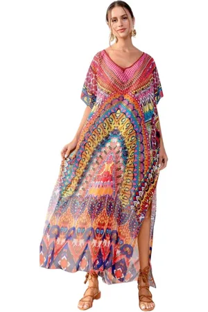 Merkloos Kaftan - Strandjurk Half Transparant 145CM/78CM Onesize 38-50