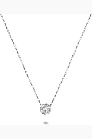 Twice As Nice Halsketting in zilver, bloem, zirkonia 40 cm+5 cm