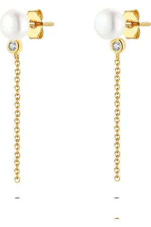 Twice As Nice Oorbellen in 18kt verguld zilver, parel, steen en ketting
