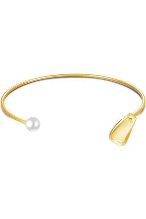Twice As Nice Halsketting in goudkleurig edelstaal, parel en ovaal 40 cm