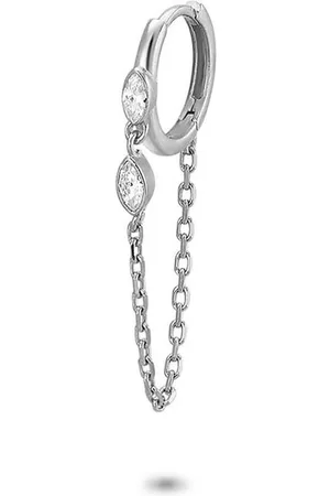 Twice As Nice Oorbel in zilver, per stuk, 2 ellipsen op ketting, zirkonia