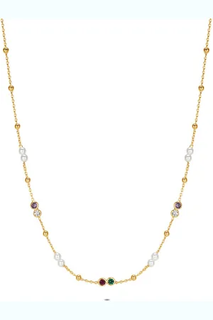 Twice As Nice Halsketting in 18kt verguld zilver, parels en gekleurde stenen 40 cm