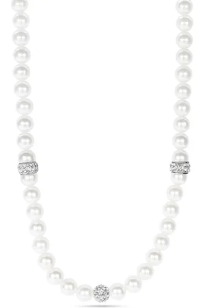 Twice As Nice Halsketting in zilver, parels en kristallen 40 cm+5 cm