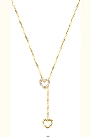 Twice As Nice Halsketting in 18kt verguld zilver, 2 hartjes 40 cm