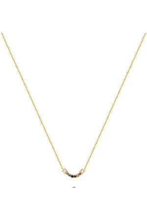 Twice As Nice Halsketting in 18kt verguld zilver, gekleurde stenen 40 cm