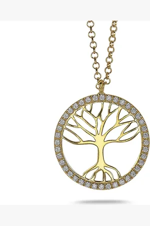 Twice As Nice Halsketting in 18kt verguld zilver, levensboom, steentjes 45 cm+5 cm
