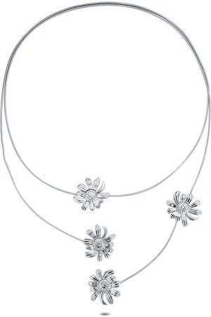 Twice As Nice Halsketting in edelstaal met bloemen 90 cm