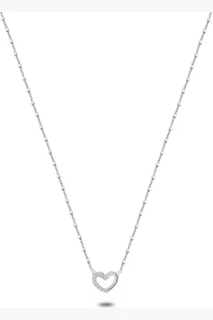 Twice As Nice Halsketting in zilver, hart, steentjes 40 cm+5 cm