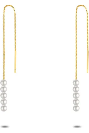 Twice As Nice Oorbellen in 18kt verguld zilver, 5 parels, ketting