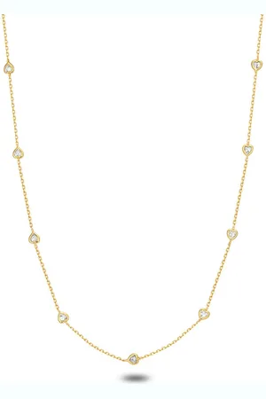 Twice As Nice Halsketting in 18kt verguld zilver, 11 hartjes, zirkonia 40 cm+5 cm