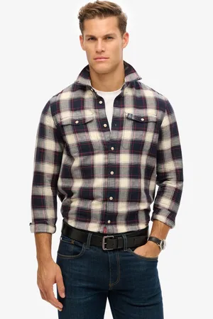 Superdry Merchant Linen Check Overhemd Met Lange Mouwen ,Grijs XL Man