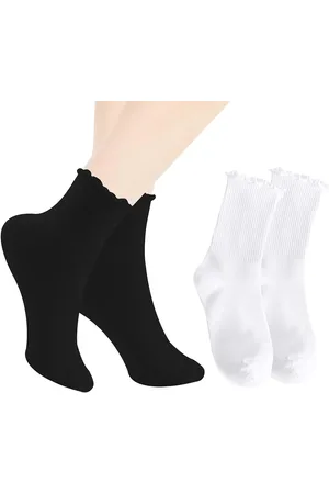 Merkloos 10 Pairs Ruffle Socks Women Soft Breathable Cozy Socks with Ruffles for Birthdays Anniversaries Perfect Gift (White Black)