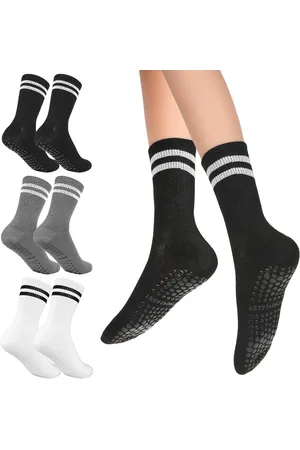 Merkloos Pilates Grip-Sokken - Antislip Yoga Sokken - Set van 3 - Lang - Dames - Zwart, Wit of Grijs - Maat 37-40 EU