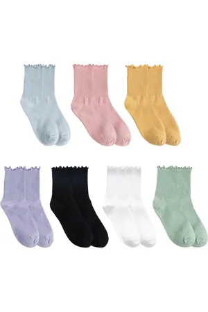 Merkloos Damessokken met Ruches - 7 Paar, Casual en Modieus - Zwart, Small-Medium