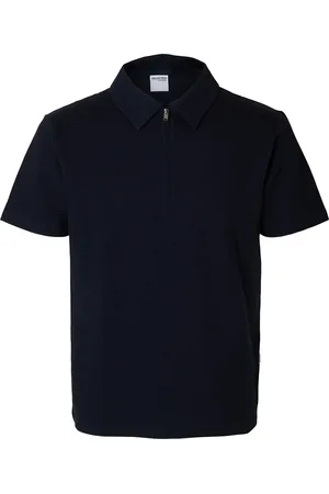 SELECTED Polo Sander Seersucker Zip Blauw heren