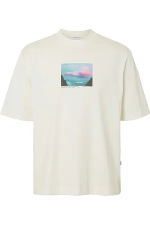 SELECTED T-shirt Relaxvis Print Wit heren