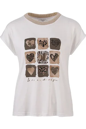Enjoy Top t short km front print Wit dames