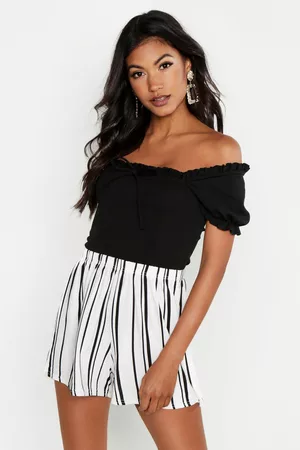 Boohoo Dames Korte rokken - Gestreepte Jersey Shorts, Wit