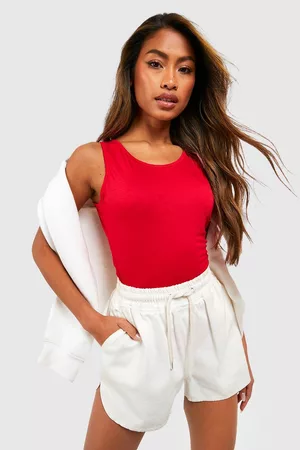 Boohoo Dames Tops - Basic Top Met Racer Rug, Rood