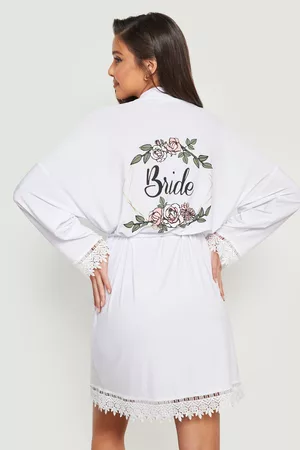 Boohoo Badjassen - Bride Bloemen Badjas Met Kanten Zoom, White