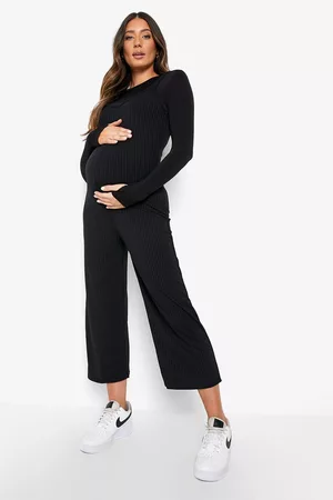 Boohoo Dames Culottes - Zwangerschap Geribbelde Culotte Jumpsuit, Black