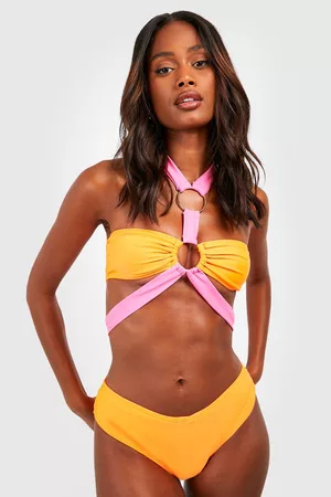 Boohoo Halter bikini's - Contrasterende Halter Bikini Set Met O-Ring, Pink
