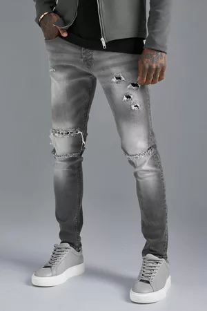 Boohoo Dames Ripped Jeans - Versleten Gescheurde Stretch Skinny Jeans, Mid Grey
