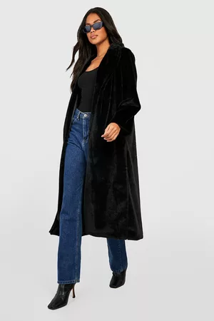 Boohoo Dames Lange Donsjassen - Long Line Faux Fur Jas, Black