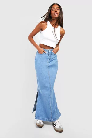 Boohoo Dames Maxi rokken - Denim Maxi Rok Met Zijsplit, Vintage Wash