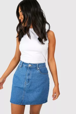 Boohoo Dames Korte rokken - Petite Denim Mini Skirt, Mid Blue