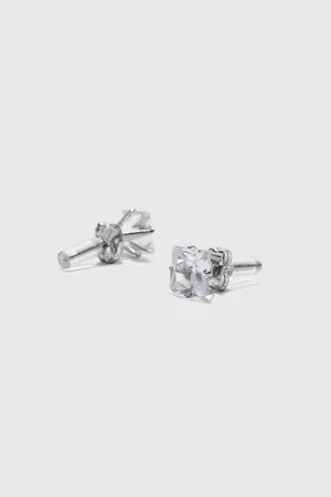 Boohoo Dames Oorknopjes - 8Mm Square Stud Diamante Earrings, Silver