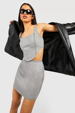 Boohoo Dames Korte rokken - A Line Mini Denim Skirt, Grey